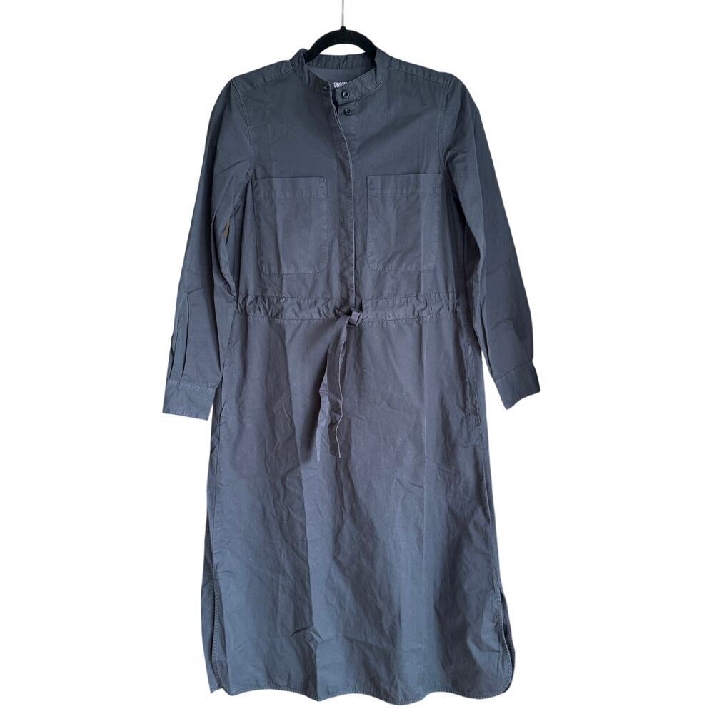 TOAST Poplin Garment Dyed Belted Midi Shirt Dress Black Sz 6 Lagenlook Minimal
